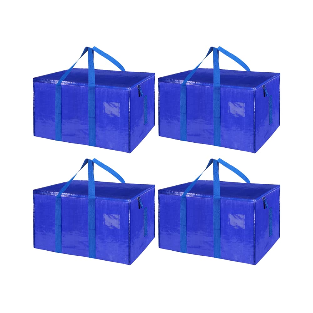 4 Pack Extra Large Moving Bags with Zippers Carrying Handles Heavy-Duty Storage Tote for Space Saving Moving Storage（Blue)
