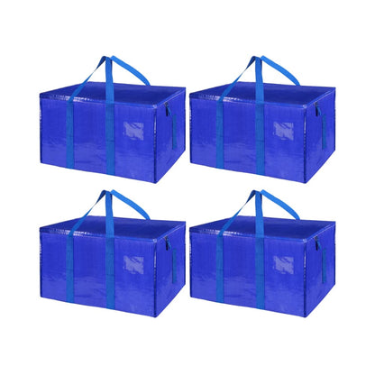 4 Pack Extra Large Moving Bags with Zippers Carrying Handles Heavy-Duty Storage Tote for Space Saving Moving Storage（Blue)