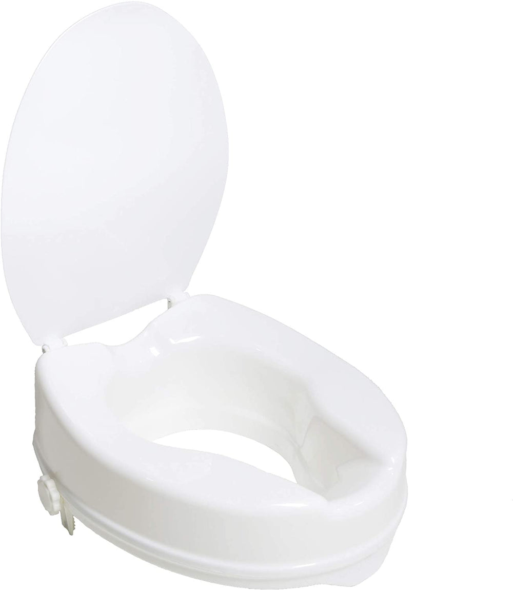 Ea/1 Pcp 4" Elongated Raised Toilet Seat W/ Lid (300Lbs Cap.) Plastic Tool-Free