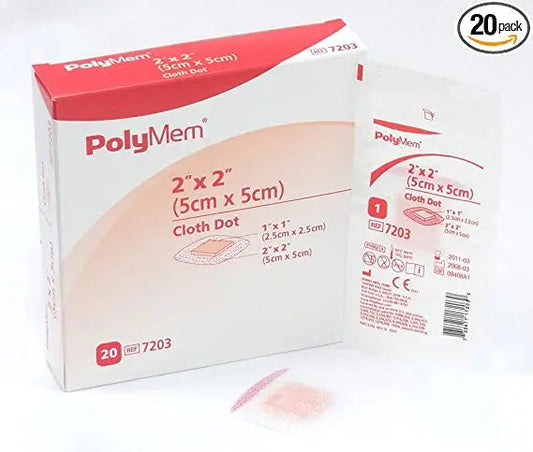 Bx/20 Polymem Adhesive Dot Cloth Strip Dressing, 2" X 2" (5Cm X 5Cm)