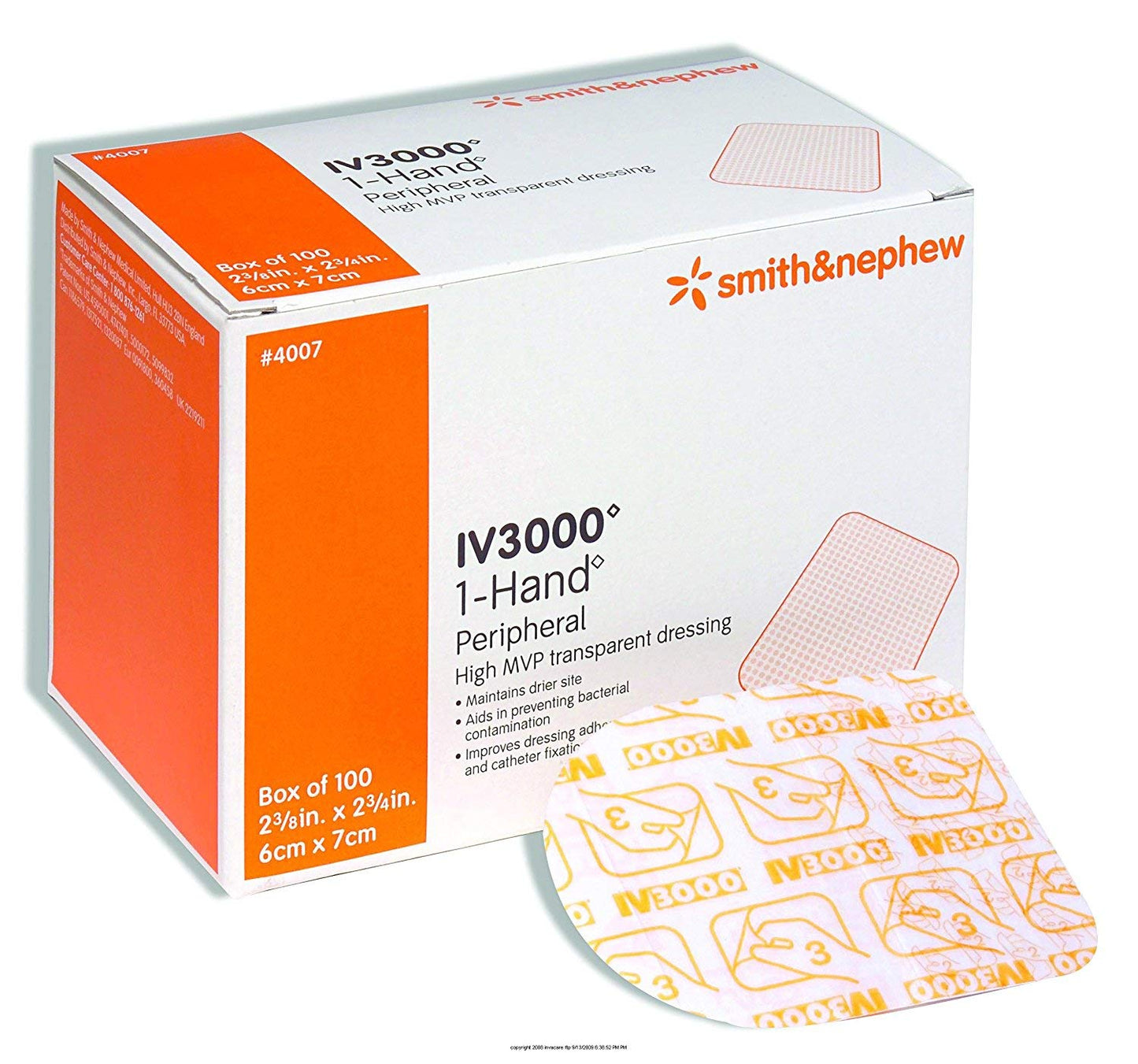 IV 3000 1-Hand 2 3/8" x 2 3/4" Transparent Adhesive Dressing [4007] 100 ea