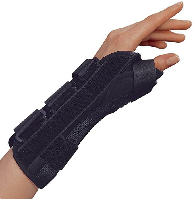 Ea/1 Otc Maximum Wrist Brace W/ Adjustable Thumb Strap Md(6 1/2 - 7 1/2") Left Hand Black Removable Splint Pull-Lace Closure