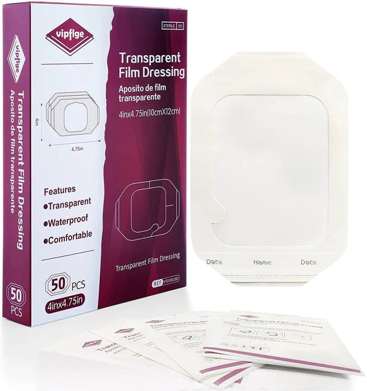 Bx/50 Transparent Film Dressing 4 3/4" X 4" Sterile Water-Resistant Acrylic Adhesive W/ Thumb Tab Moisture Vapor Permeable