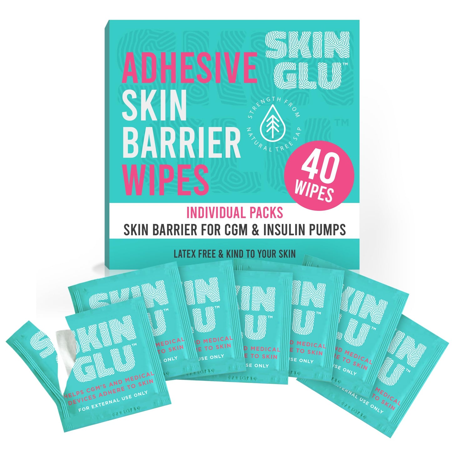 Not Just A Patch Skin Glu Skin Prep Wipes (40 Pack) – Hypoallergenic Latex-Free Pre-CGM Skin Barrier Wipes for Blood Sugar Monitoring Sensors, Patches & Insulin Pumps – Gentle on Sensitive Skin