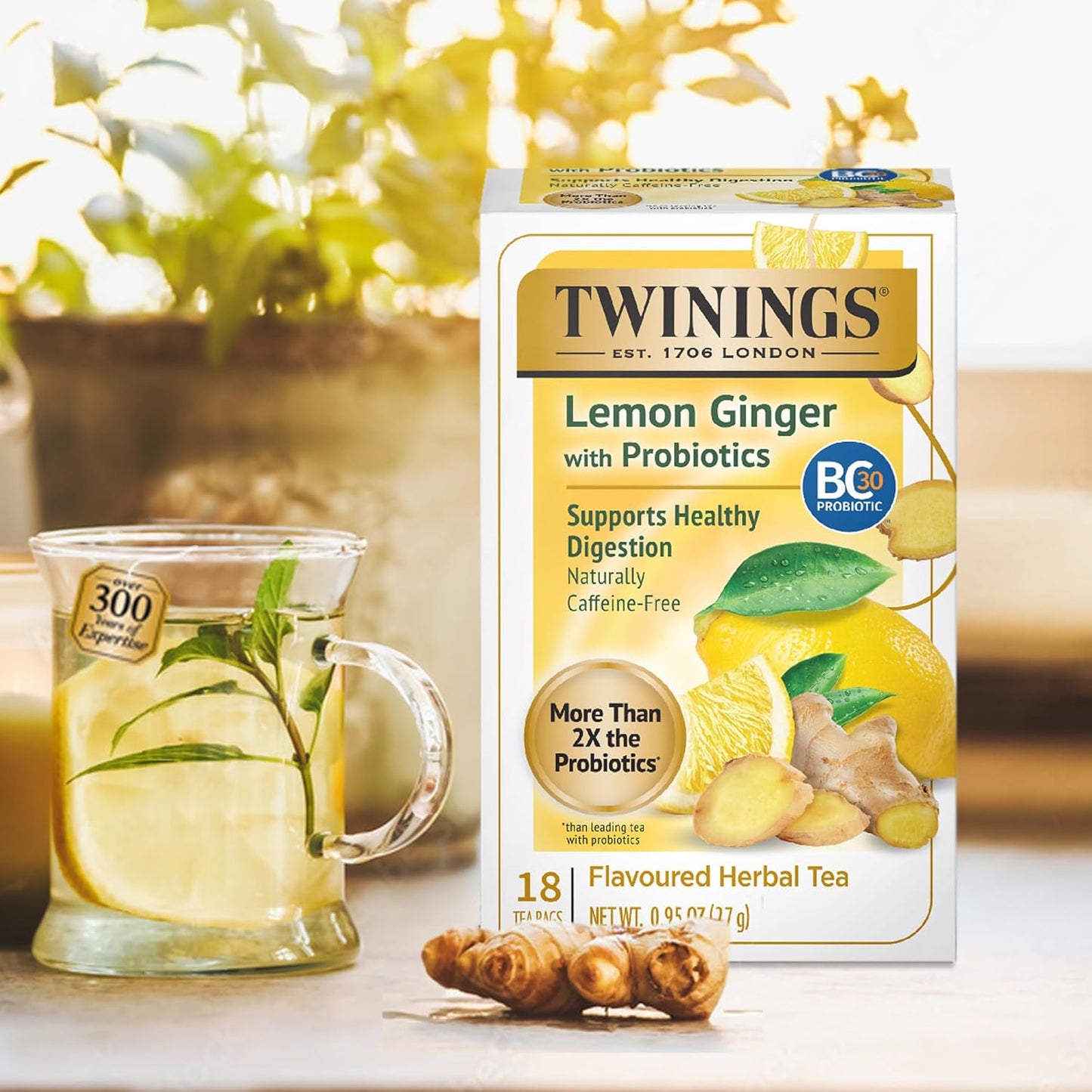 Twinings Superblends Probiotics+ Flavoured Herbal Tea - Lemon and Ginger - 18's