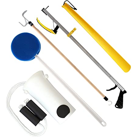 Kt/1 Economy Hip/Knee Kit - 26" Aluminum Reacher W/ Magnetic Tip, Sock-Aid, Plastic Elongated Shoehorn, Long Handle Round Bath Sponge & Wooden Dressing Stick