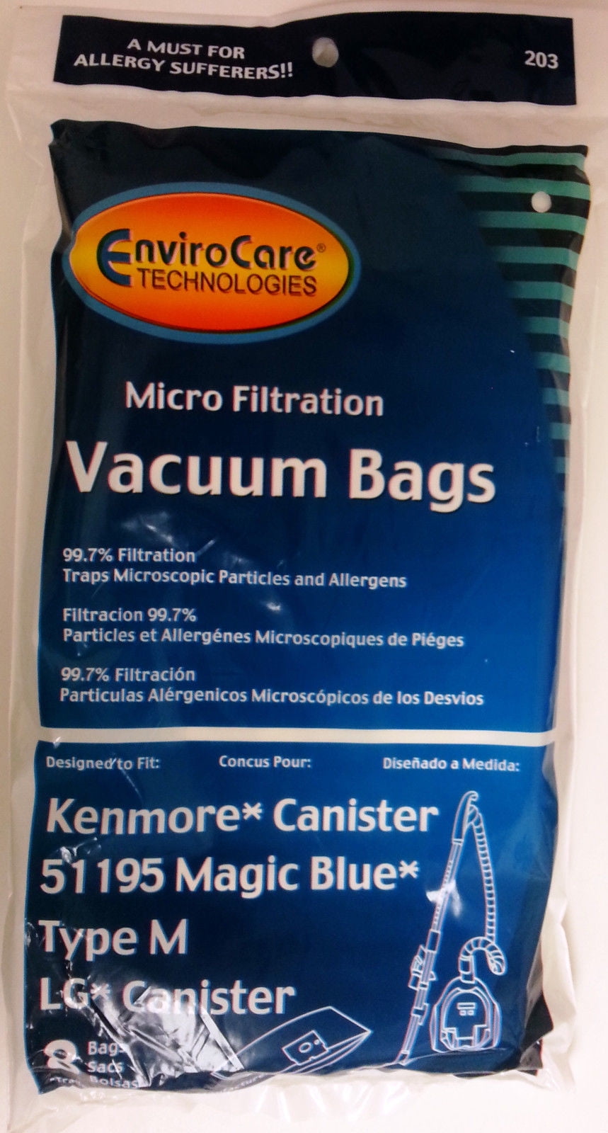 8PK Compatible with Kenmore M 51195 MAGIC BLUE LG PAPER VACUUM BAGS 203