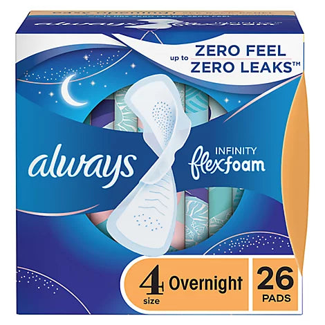 Always: Infinity Size 4 Overnight Pads with Wings, Unscented - 26