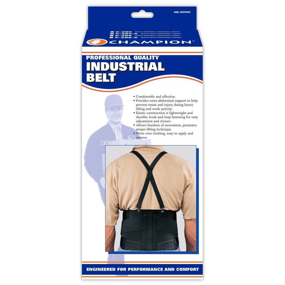 Ea/1 Champion Med Support Industrial Belt W/ Shoulder Straps  L (36-42" Waist)  White Latex-Free