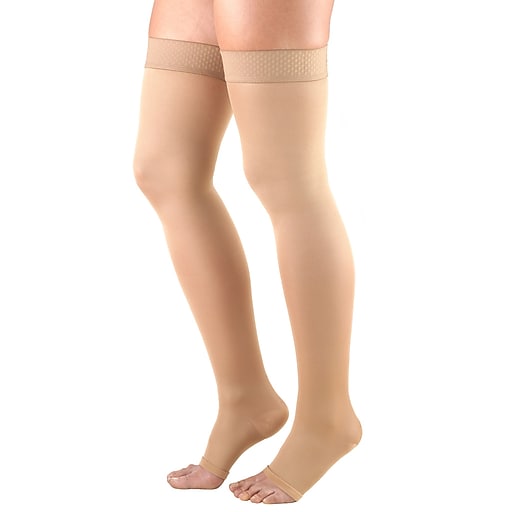 Pr/1  Truform Ladies Opaque 20-30Mmhg  M (18-27 1/2") Thigh-High Open-Toe Beige Compression Stocking  Latex Free
