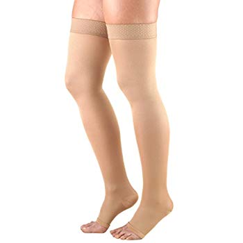 Pr/1  Truform Ladies Opaque 20-30Mmhg  Xl (23 1/2-32") Thigh-High Open-Toe Beige Compression Stocking  Latex Free