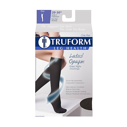 Pr/1 Truform Opaque 20-30Mmhg Ladies Knee High Closed Toe M (11 3/4-16 1/2") Compression Stocking  Black  Latex Free