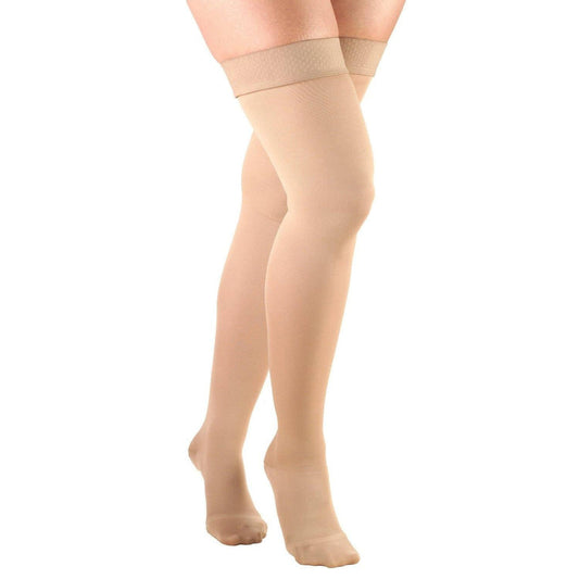Pr/1 Truform Opaque Thigh High 15-20 Mmhg Compression Socks, Closed Toe, Beaded Top, Black, Small
