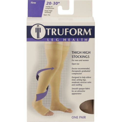 Pr/1 Truform Classic Medical Thigh High Open Toe Compression Socks, 20-30 Mmhg, Stay-Up Top, Beige, X-Large