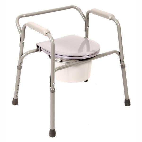 Ea/1 3-N-1 Commode Coated Steel W/ Removable Back And Safety Frame 6Qt Pail 16-22"H (18"W) 300Lbs