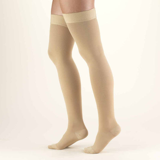 Pr/1 Truform Classic Medical Thigh High Compression Socks, Closed-Toe, 20-30 Mmhg, Stay-Up Top, Beige, Small