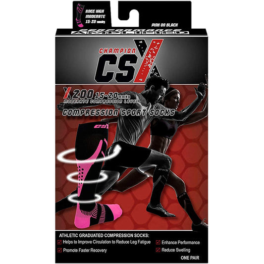 Pr/1 Champion Csx Sport Socks Medium (82.5-11In) 15-20Mm Pink/Black
