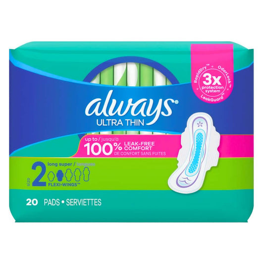 Always: Ultra Thin Size 2 Long Super Pads With Wings, Unscented