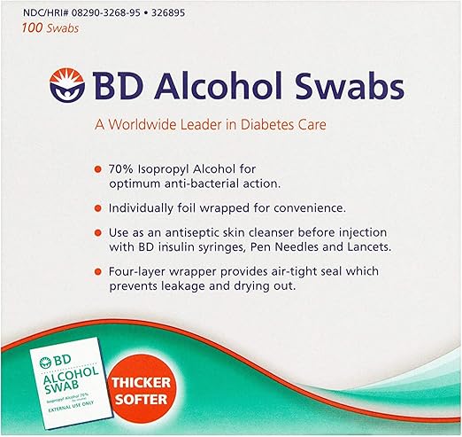 BD® Isopropyl Alcohol Antiseptic Skin Cleansing Swabs (Box 100 Units)