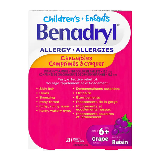 Benadryl® Children's Allergy Grape Chewable 12.5mg (Box 20 Tablets)