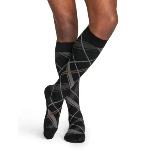 Sigvaris Microfiber Shades Men's Stockings, 15-20mmHg, Size B, Black Plaid (Per Pair)
