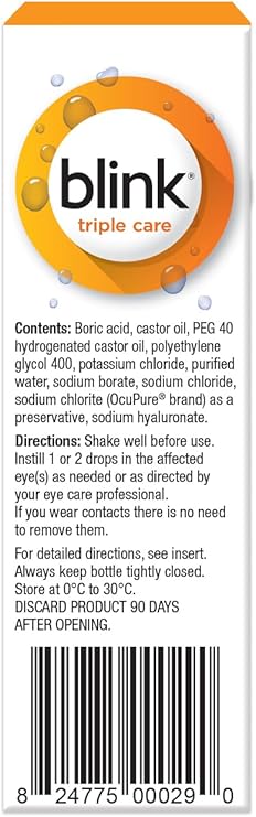 Blink Triple Care 3-in-1 Extended Relief Lubricating Eye Drops - 10ml