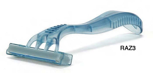 Bx/50  Face Razor, Triple Blade, Blunt Handle, Lubricating Strip