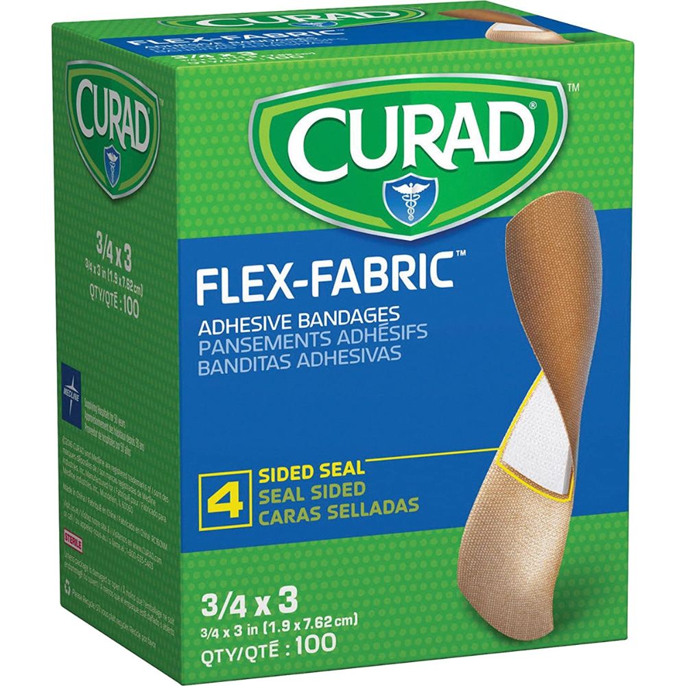 CURAD® Flex-Fabric™ Adhesive Bandages, ¾" x 3” - Strips (Box 100 pcs)