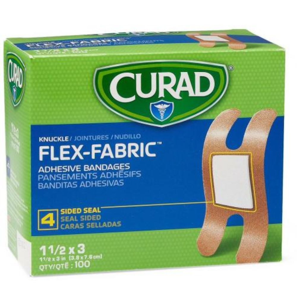 CURAD® Flex-Fabric™ Adhesive Bandages, 1 ½" x 3'' - Knuckle (Box 100 pcs)