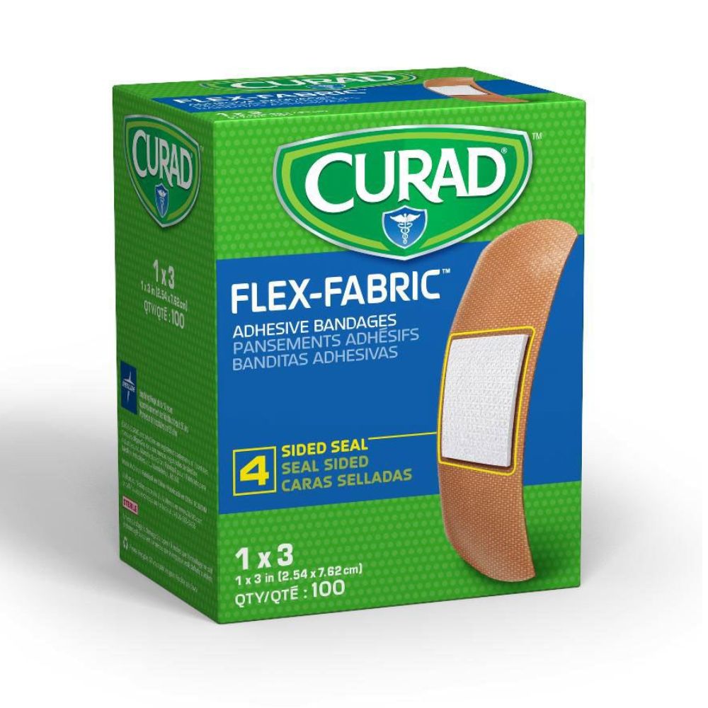 CURAD® Flex-Fabric™ Adhesive Bandages, 1" x 3" - Strips (Box 100 pcs)