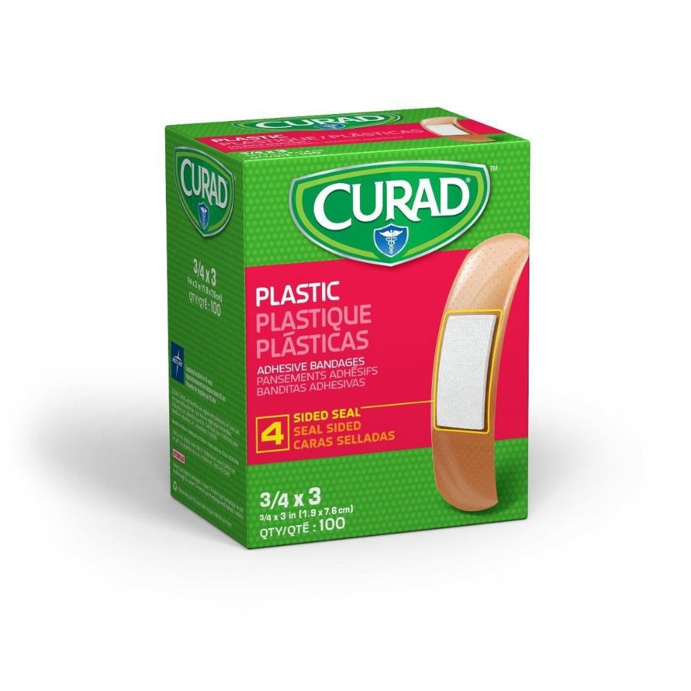 CURAD® Plastic Adhesive Bandages, Strip - 3/4" x 3" (Box 100 pcs)