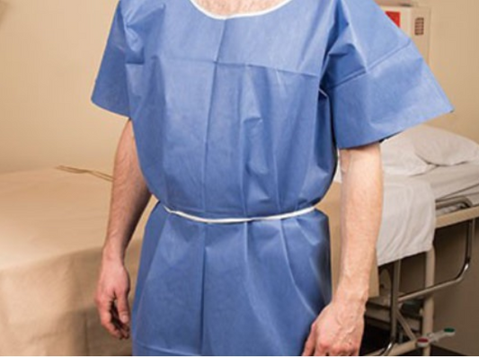 Patient Gown (X-Ray) 23 in. long, blue with tie belt - 200/Case