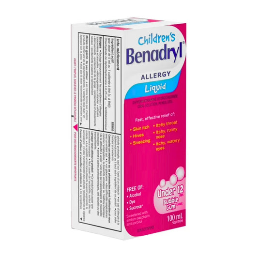 Children’s Benadryl allergy liquid bubble gum 100ml Canada pharmacy