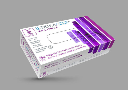 Bx/100 Duracore Vinyl Examination Gloves, Non Powdered, Small (All Sales Final /Non Returnable)