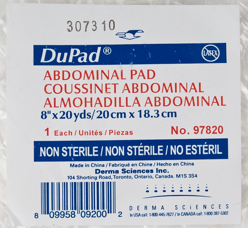 Pk/1 Dupad Abdominal Pad 8In X 20Yds, Non-Sterile