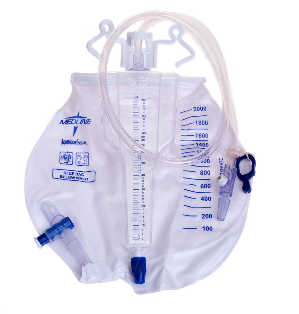 Urine Meter Drainage Bags, 200ml, Metal Clamp, Slide Tap, Latex-Free - Ea/1