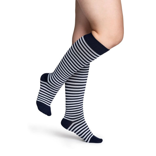 Sigvaris Microfiber Shades Women's Stockings, 15-20mmHg, Size A, Dark Navy Mini-Stripe (Per Pair)