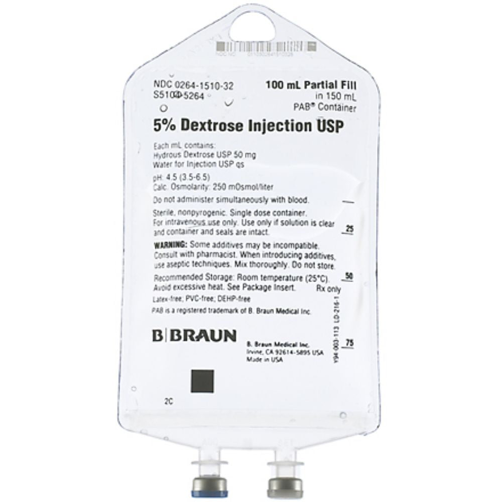 BBraun™ 5% Dextrose Injection USP, 100mL Fill in 150mL PAB® Container