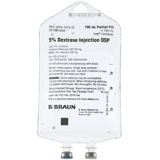 BBraun™ 5% Dextrose Injection USP, 100mL Fill in 150mL PAB® Container