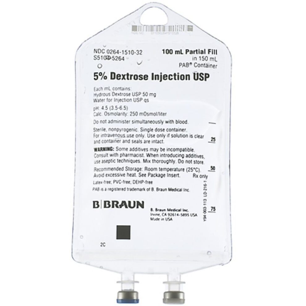 BBraun™ 5% Dextrose Injection USP, 100mL Fill in 150mL PAB® Container ...