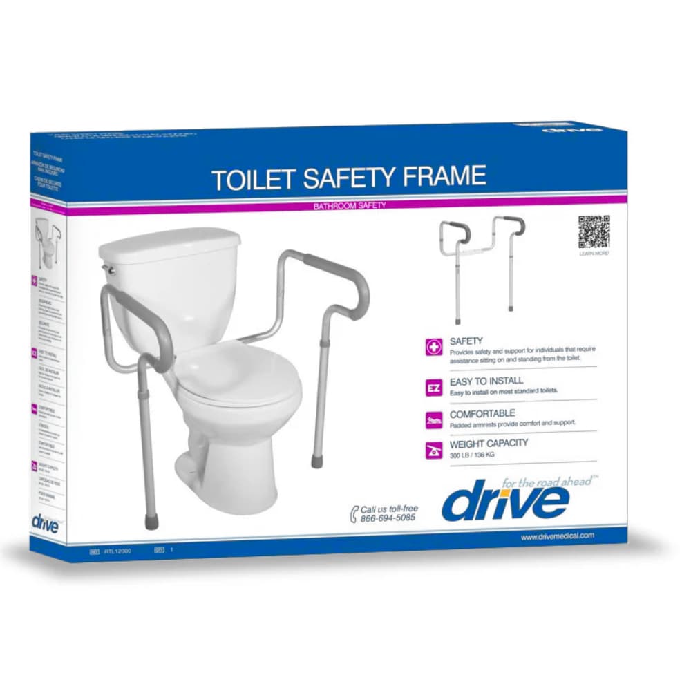Drive Medical Toilet Safety Frame with Padded Armrests.