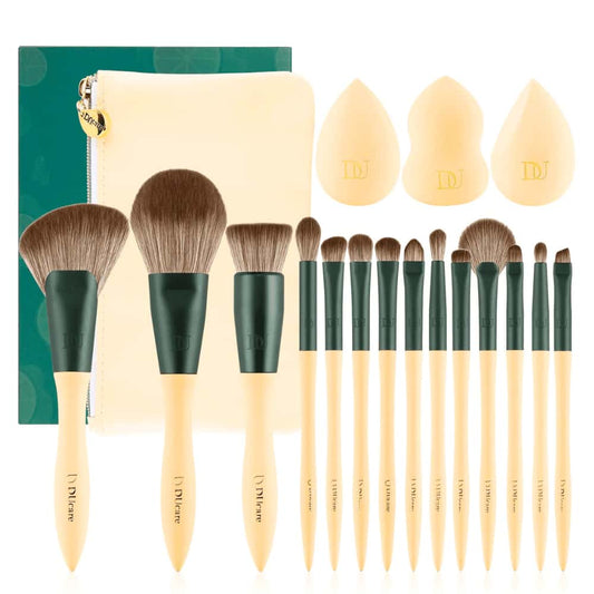 Ducare Makeup Brushes14Pcs with 3Pcs Makeup Spong & Cosmetic Bag Lime Mojito Series Professional Kabuki Foundation Blending Brush Face Powder Blush