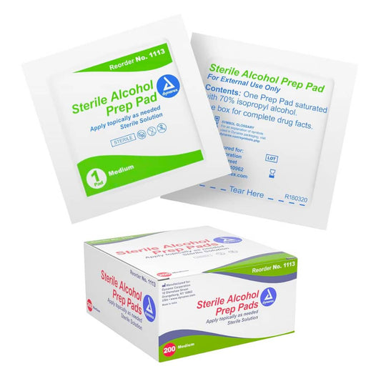 Dynarex 1113 Alcohol Prep Pad Latex Free Sterile Medium (Box of 200)
