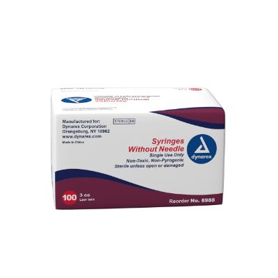 Dynarex® Leur Lock Syringes Without Needle, 3 cc (Box 100 pcs)