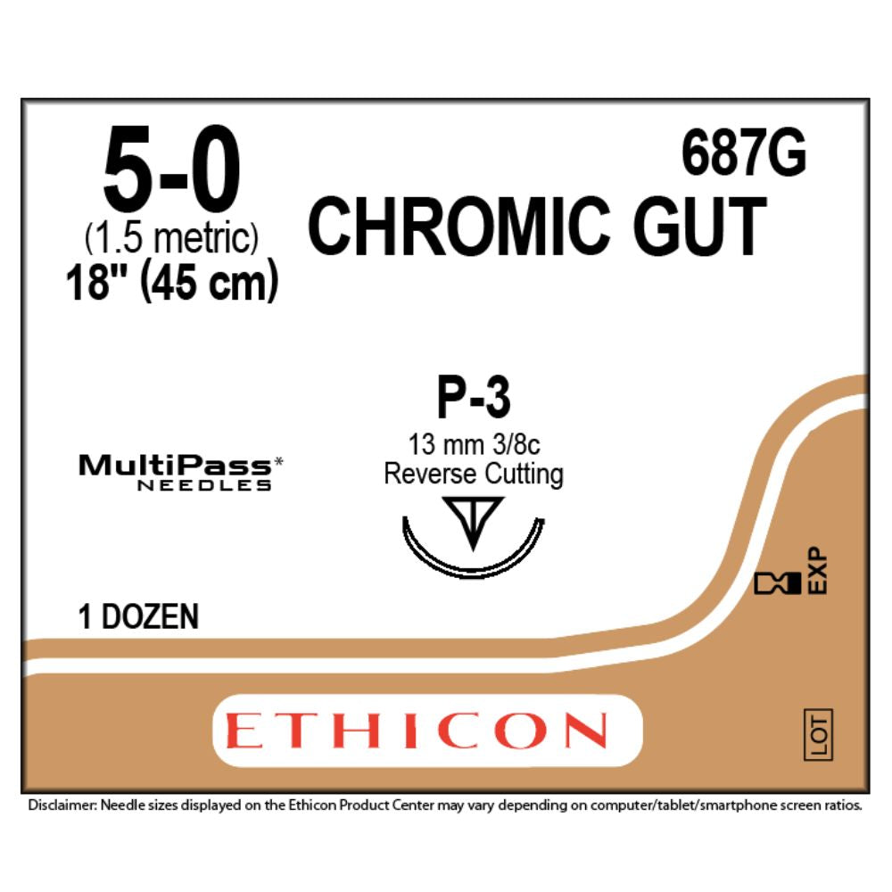 ETHICON® Chromic Gut Suture, 687G (5-0 w/P-3 Needle)