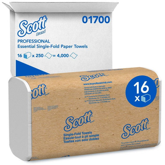 Scott® Essential Folded Paper Towels, 1-Ply, White, 9.3" x 10.5"