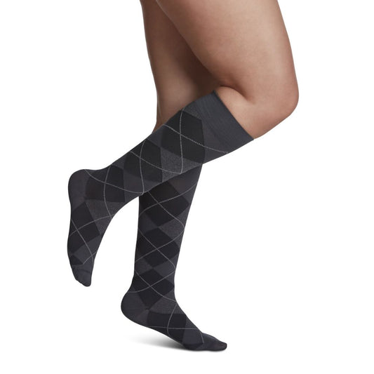Sigvaris Microfiber Shades Women's Stockings, 15-20mmHg, Size B, Graphite Argyle (Per Pair)
