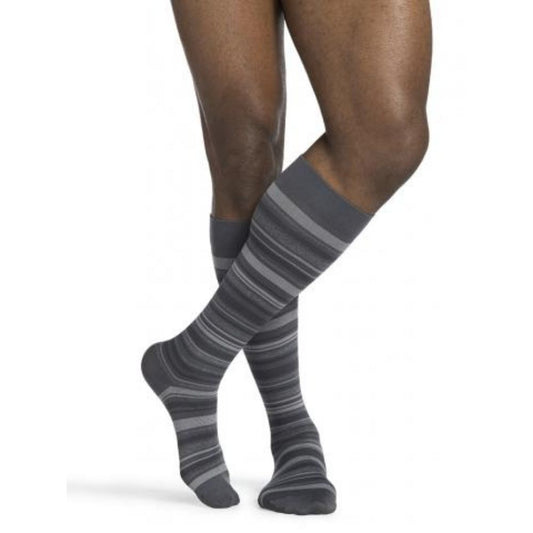 Sigvaris Microfiber Shades Men's Stockings, 15-20mmHg, Size C, Graphite Mini-Stripe (Per Pair)