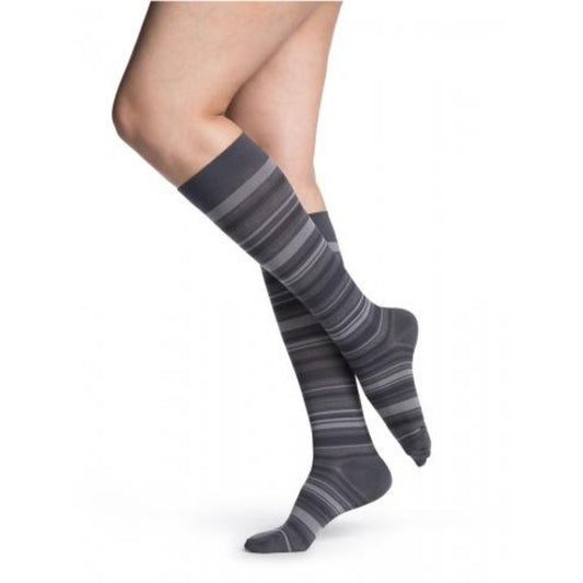 Sigvaris Microfiber Shades Women's Stockings, 15-20mmHg, Size A, Graphite Mini-Stripe (Per Pair)