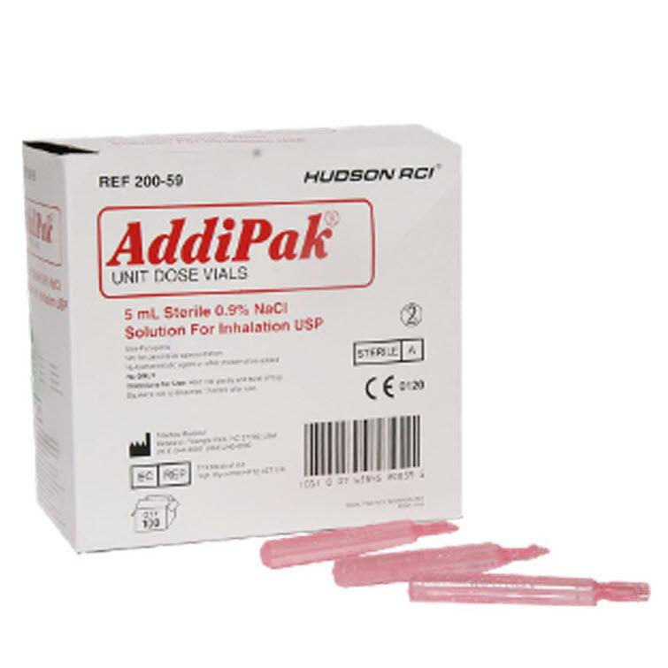 Bx/100  Addipak Saline Sodium Chloride Solution Unit Dose 5Ml Red